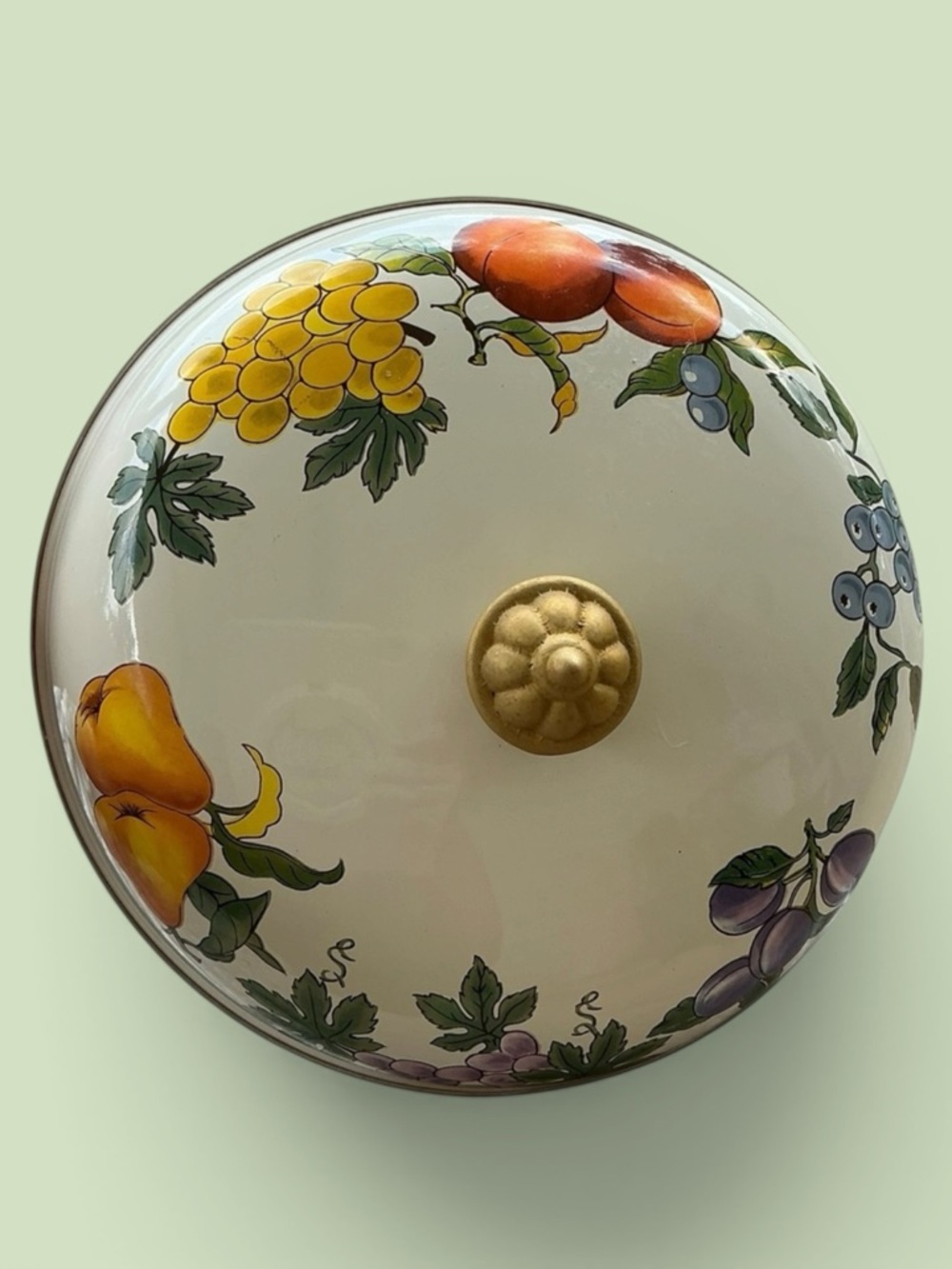 Tabletops Unlimited Essence Enamelware Lid 10” Replacement Pot Lid Vintage Fruit